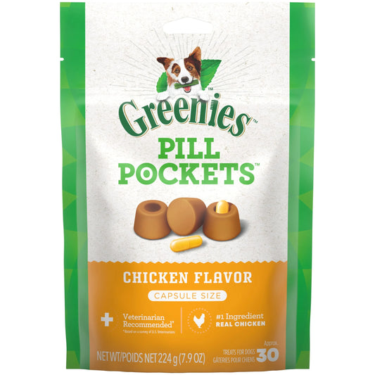 Pill Pockets for Dogs Chicken Flavor Large, Capsule Size Soft Dog Treats, 7.9 Oz, (30 Pk)