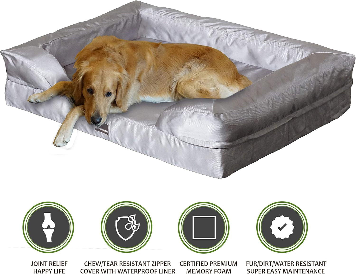 Deluxe Dog Bed Sofa & Lounge W/Premium Orthopedic Memory Foam and Chew Resistant Removable Zipper Cover + Free Bonus Waterproof Liner [Replacement Zipper Covers Available]